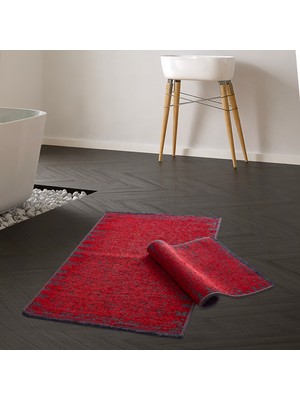 Dekoreko Alanur Home Paris Şönil Dokuma 2'li Banyo Paspası Eskitme Kırmızı
