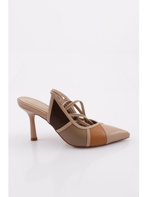 DGN 7032-22Y Kadin Sivri Burun Bilekten Bağlamali Renkli Topuklu Ayakkabi