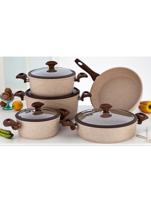 Falez Casa Milano 9 Parça Granit Brownstone Tencere Seti