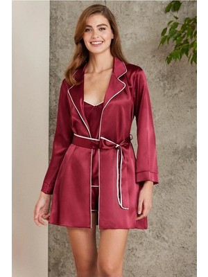 Pierre Cardin Saten 4lü Gecelik Sabahlık Şort Seti Bordo 7200