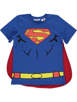 Süperman Erkek Çocuk Pelerinli Tişört 10-13 Yaş Saks Mavisi