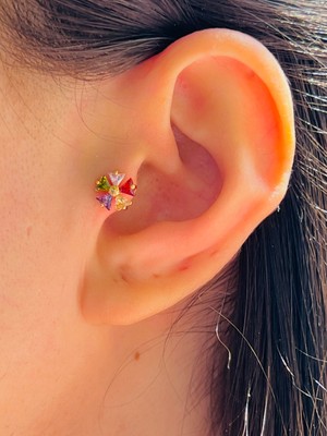 By Dilek Çetin Accessory Çelik Cerrahi Renkli Çiçek Model Kıkırdak Helix Tragus Piercing