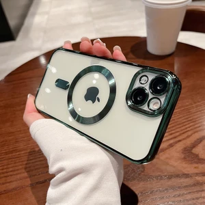 iPhone 14 Plus Kılıf Magsafe Şarj Özellikli Kamera ve Lens Korumalı Esnek Silikon Dempre Case