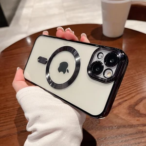 iPhone 14 Plus Kılıf Magsafe Şarj Özellikli Kamera ve Lens Korumalı Esnek Silikon Dempre Case