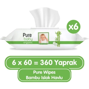 Pure Baby Organik Bambu Özlü Kokusuz Yenidoğan Islak Temizleme Mendili - 360 Yaprak, Alkol İçermez, Doğal İçerik