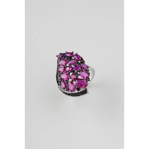 So CHIC Renkli Taşlı 18 Ayar Beyaz Altın Kaplama Gümüş Yüzük