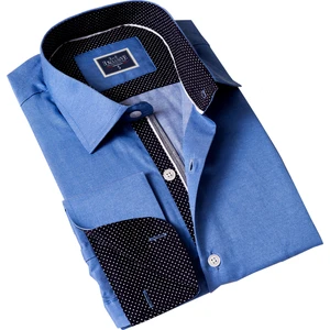 Exve Exclusive Mavi Oxford Yaka ve Göğüs Pat Detaylı Fransız Duble Manşet Kol Düğmeli Hediye Karton Kutulu Gömlek