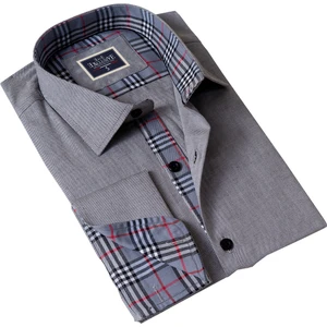 Exve Exclusive Gri Oxford Içi Ekose Detaylı Fransız Duble Manşet Kol Düğmeli Hediye Karton Kutulu Gömlek