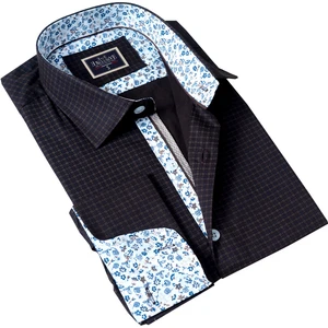 Exve Exclusive Kahverengi Üzeri Bej Geometrik Desenli Fransız Duble Manşet Kol Düğmeli Hediye Karton Kutulu Gömlek