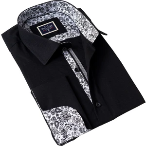 Exve Exclusive Siyah Yaka Içi Şal Desen Detaylı Fransız Duble Manşet Kol Düğmeli Hediye Karton Kutulu Gömlek