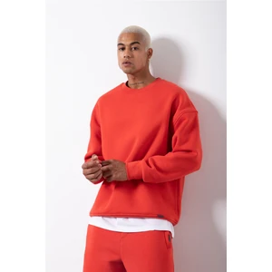 Oversize Bisiklet Yaka Basic Sweatshirt Ice Red