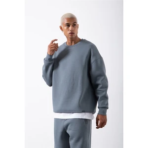 Oversize Bisiklet Yaka Basic Sweatshirt Blue Smoke