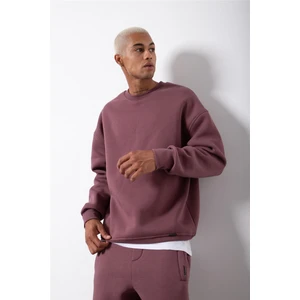 Oversize Bisiklet Yaka Basic Sweatshirt Mürdüm