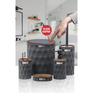 Okyanus Home Diamond Antrasit Ahşap Click Kapak 5'li Banyo Seti