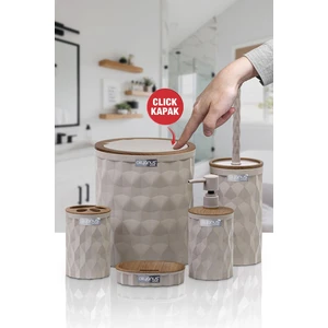 Okyanus Home Diamond Vizon Ahşap Click Kapak 5'li Banyo Seti