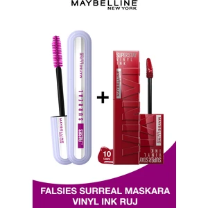 Maybelline New York Falsies Surreal Maskara + Super Stay Vinyl Ink Likit Parlak Ruj 10 Lippy