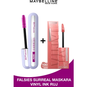 Maybelline New York Falsies Surreal Maskara + Maybelline New York Super Stay Vinyl Ink Uzun Süre Kalıcı Likit Parlak Ruj 100 Charmed