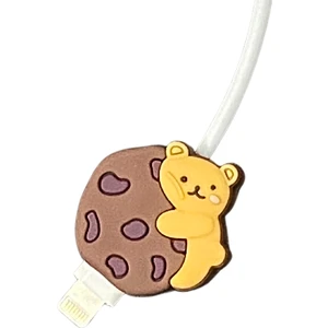 Kurabiye ve Ayıcık Figürlü Sevimli USB Kablo Koruyucu, Silikon Şarj Kablosu Koruyucu