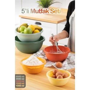 Meleni Home 5 Parça Yuvarlak Karıştırma Kase Seti - Çok Amaçlı Renkli 5 Farklı Boy Badya Saklama Kabı