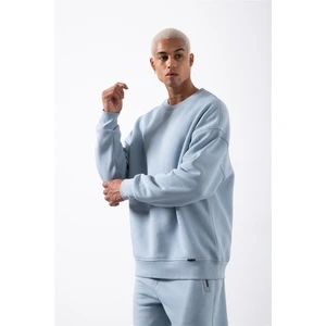 Oversize Bisiklet Yaka Basic Sweatshirt Aqua