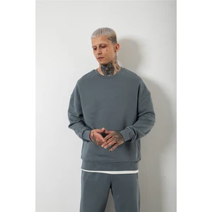 Oversize Şardonsuz Basic Sweatshirt Blue Smoke