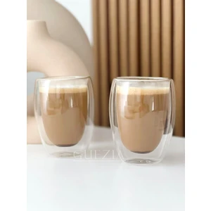 Isıya Dayanıklı Çift Camlı Çift Cidarlı Kulpsuz Cam Kupa | 2 Adet | 350 Ml