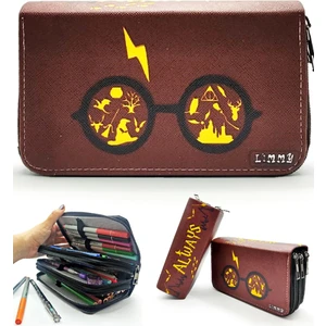 Kalem Kutusu Harry Potter Temalı Organizer Kalemkutu Vegan Deri Üç Bölmeli Kalemlik-Siyah