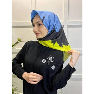 Eflatun Scarf Dijital Baskı Renkli Rayon Eşarp 00749