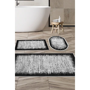 Kaymaz Taban Djt 3'lü Banyo Paspas Takımı Yıldız Deri Karışık Modern 1342 Siyah