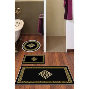 Kaymaz Taban Djt 3'lü Banyo Paspas Takımı Yıldız Deri Karışık Modern 656M Gold