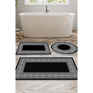 Kaymaz Taban Djt 3'lü Banyo Paspas Takımı Yıldız Deri Karışık Modern 608M Siyah