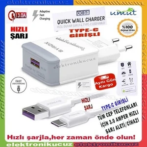 Galaxy M11 uyumlu Hızlı Şarj Aleti Type C 18W 3A Şarj Set TYPE-C_Q32 - Usb to tYPE-c kABLOLU ADAPTÖR