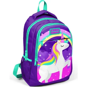 Coral High Kids Mor Su Yeşili Unicorn Desenli Üç Bölmeli Okul Sırt Çantası 14376
