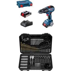 Gsb 18V-50 Çift Akülü Darbeli Delme Vidalama Makinesi 18 V 2.0 Ah + Bosch V-Line 103 Parça Matkap Ucu Seti Vidalama Ucu Seti Lokma Ucu