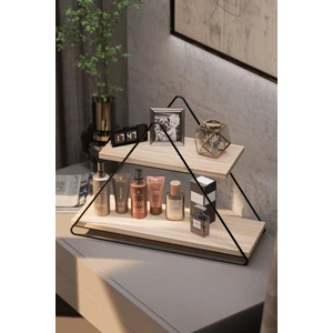 Home and Garden Bino Duvar Rafı Üçgen Masa Servis Rafı Dekoratif Raf Mutfak Banyo Düzenleyici Organizer Doğal Ahşap