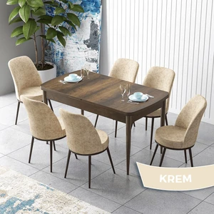 Concept Zen Serisi Açılabilir  Barok Ahşap Desen Mdf 80X132 Mutfak Masası Takımı 6 Adet Sandalye