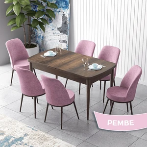 Concept Zen Serisi Açılabilir  Barok Ahşap Desen Mdf 80X132 Mutfak Masası Takımı 6 Adet Sandalye