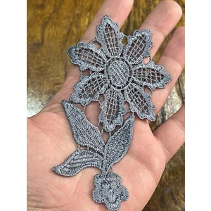 Gönülden Tasarım 11X6 cm Gri Nakış Işleme Güpür Aplike Arma Dikiş Aksesuarı