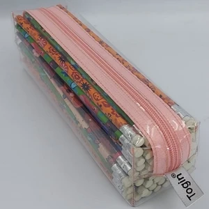 Çamder Tekstil Pudra Rengi Şeffaf Pvc Kalem Kutusu Tek Bölmeli Şeffaf Kalemlik