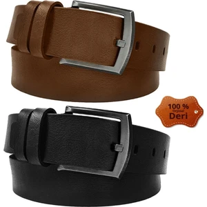 2 Adet 100 % Hakiki deri Siyah Erkek Kot Kemer 4,5 cm