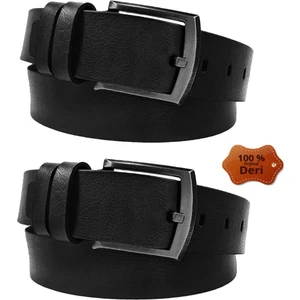 2 Adet 100 % Hakiki deri  Siyah Erkek Kot Kemer 4,5 cm