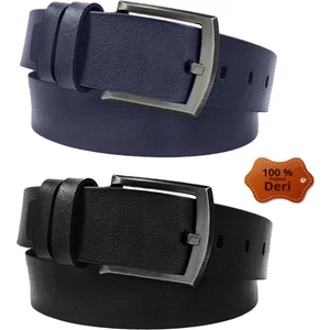 2 Adet 100 % Hakiki deri Siyah ve lacivert  Erkek Kot Kemer 4,5 cm