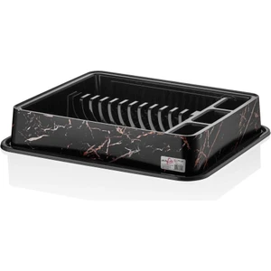 Siyah Mermer Desenli Altı Özel Tepsili Bulaşıklık Tabaklık Kaşıklık 50X42CM Bulaşık Sepeti