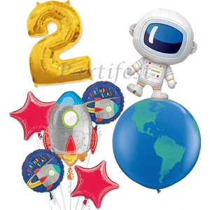 Parti Station Uzay Kozmik Galaksi Astronot Roket Balon Set Yıldız Balon Folyo Set Konsept Doğum Günü Set Yaş Balon