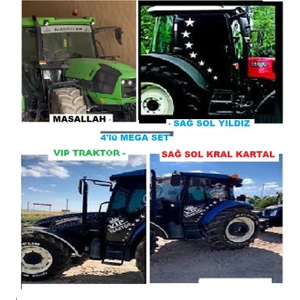 Eyba Sticker 4'lü Mega Traktör Sticker Set Yapışkanlı Motor Tümosan Başak Case Massey Ferguson Oto-Araç Kaplama