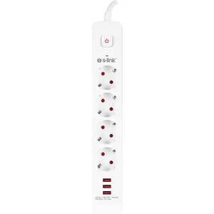 S-link SPG403U 1.5m 1.5mm 100% Bakır 750 Joule 3 Usb 5V2.4A 4lü Anahtarlı Akım Korumalı Priz