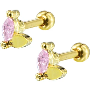 By Dilek Çetin Accessory Çelik Pembe Baget Taşlı Kıkırdak Helix Tragus Piercing(1 Adet)