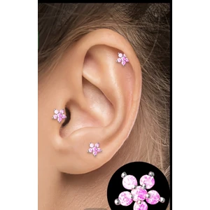By Dilek Çetin Accessory Çelik Pembe Taşlı Çiçek Model Kıkırdak Helix Tragus Piercing (1 Adet)