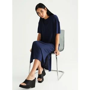 Lacivert Kadın Bisiklet Yaka Midi Basic Ev Elbisesi K-CORIN