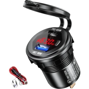 12-24VOLT Araç/tekne/motosiklet Için (Quick)Hızlı Şarj Voltmetre Usb/type C Portlu